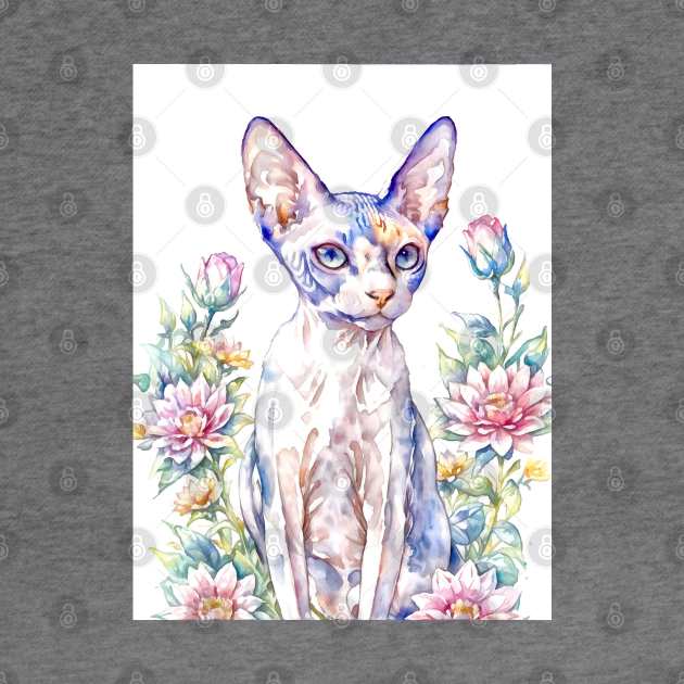 Watercolor Sphynx Cat by AnnArtshock